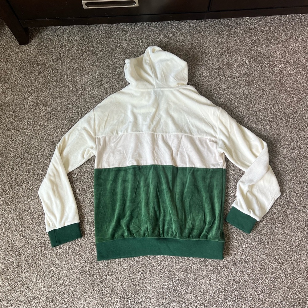 Monat Green and White Velour Hoodie - Picture 2 of 3